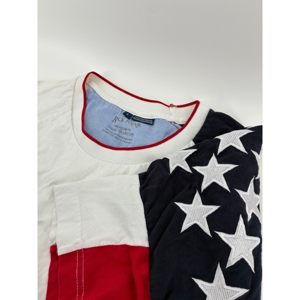 VNTG Y2K Rock Point Freedom T's American Flag Stars Raglan Shirt Large Red Blue